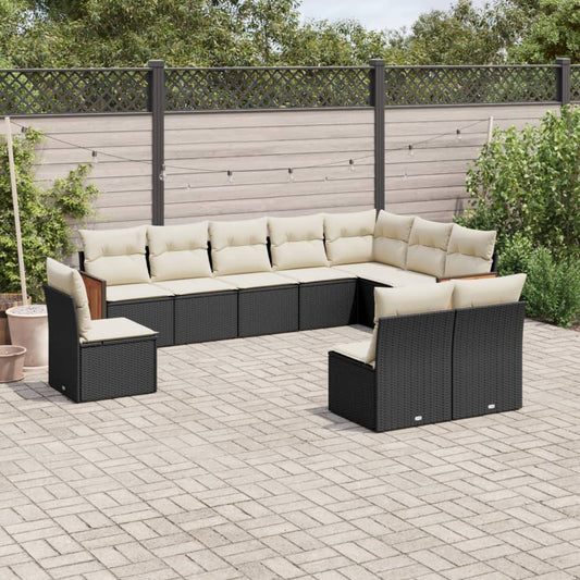 10-delige Loungeset met kussens poly rattan zwart is nu te koop bij PeponiXL, paradijselijk wonen!