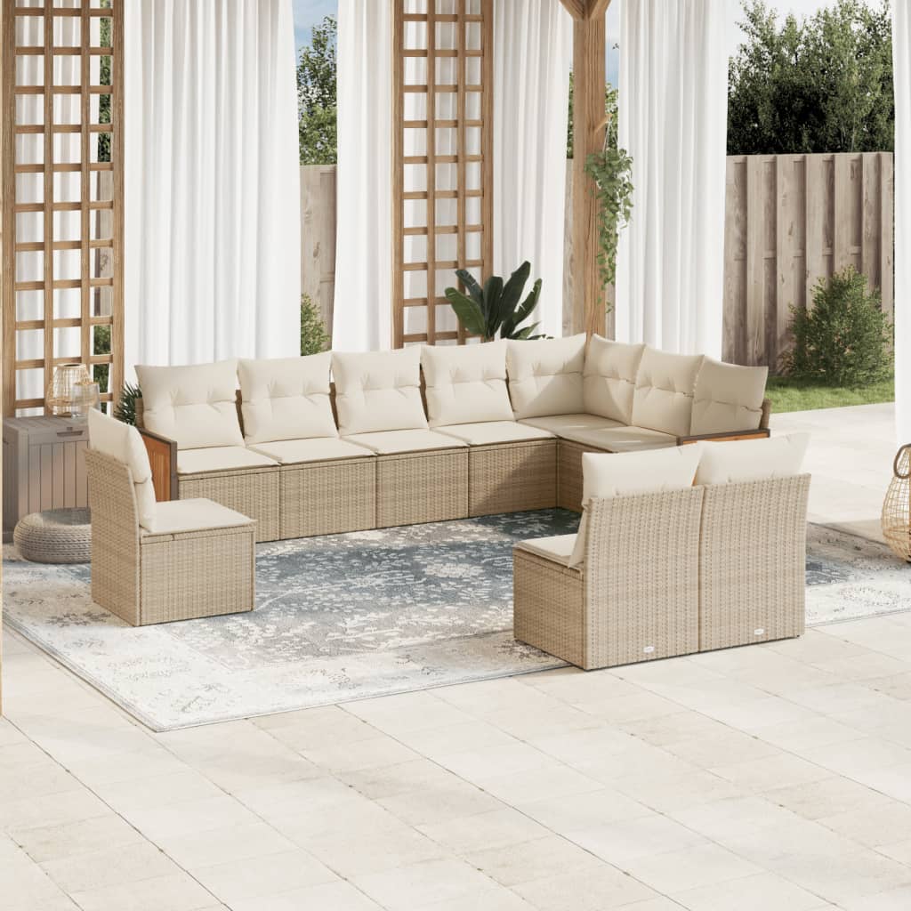 10-delige Loungeset met kussens poly rattan beige is nu te koop bij PeponiXL, paradijselijk wonen!