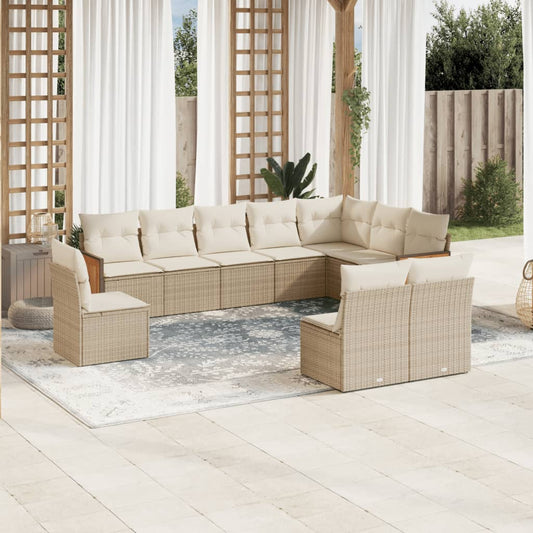 10-delige Loungeset met kussens poly rattan beige is nu te koop bij PeponiXL, paradijselijk wonen!
