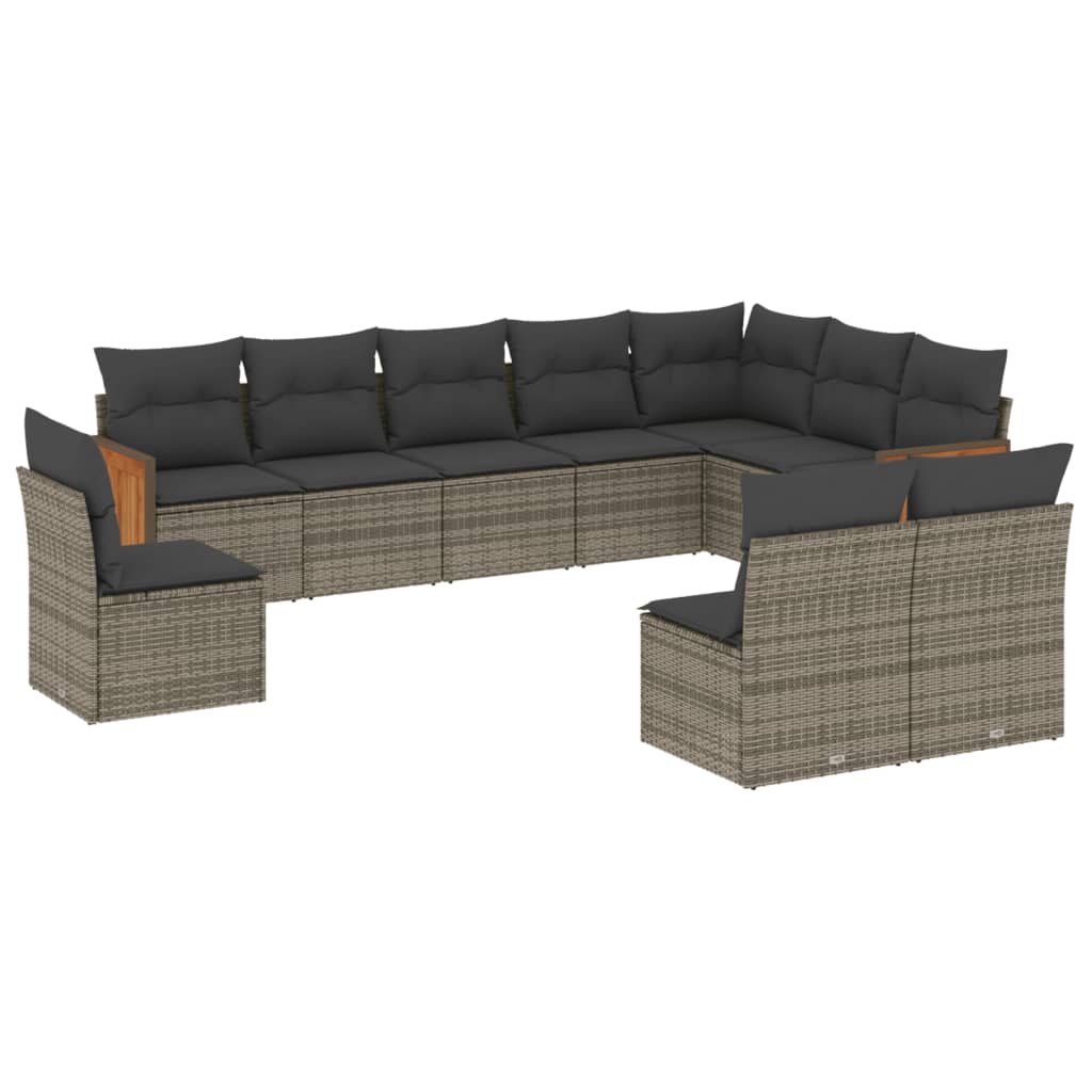 10-delige Loungeset met kussens poly rattan grijs is nu te koop bij PeponiXL, paradijselijk wonen!