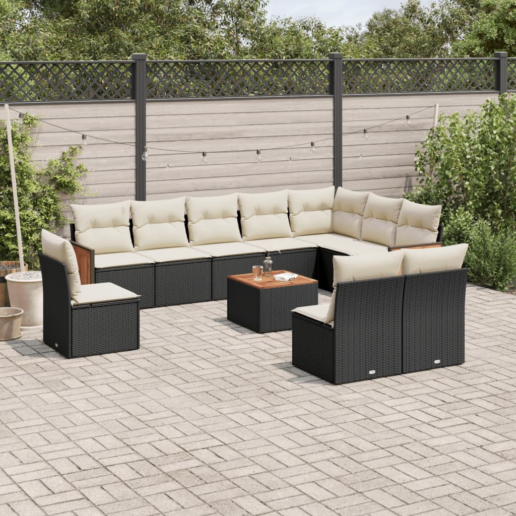 11-delige Loungeset met kussens poly rattan zwart is nu te koop bij PeponiXL, paradijselijk wonen!