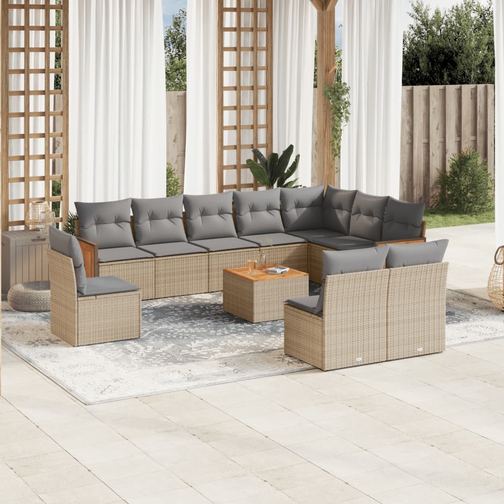 11-delige Tuinset met kussens poly rattan beige is nu te koop bij PeponiXL, paradijselijk wonen!