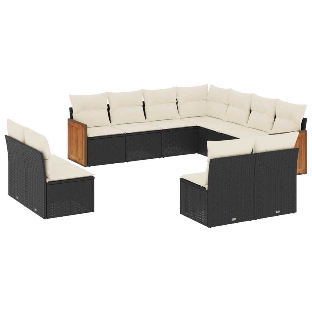 11-delige Loungeset met kussens poly rattan zwart is nu te koop bij PeponiXL, paradijselijk wonen!