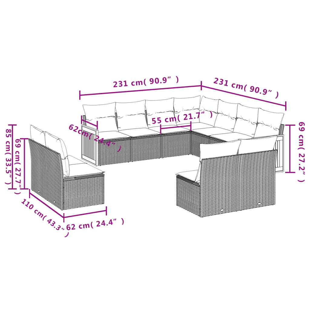 11-delige Loungeset met kussens poly rattan zwart is nu te koop bij PeponiXL, paradijselijk wonen!