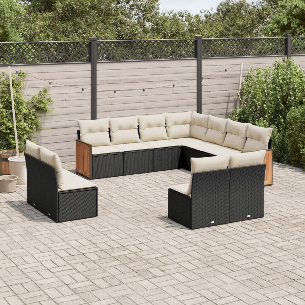 11-delige Loungeset met kussens poly rattan zwart is nu te koop bij PeponiXL, paradijselijk wonen!