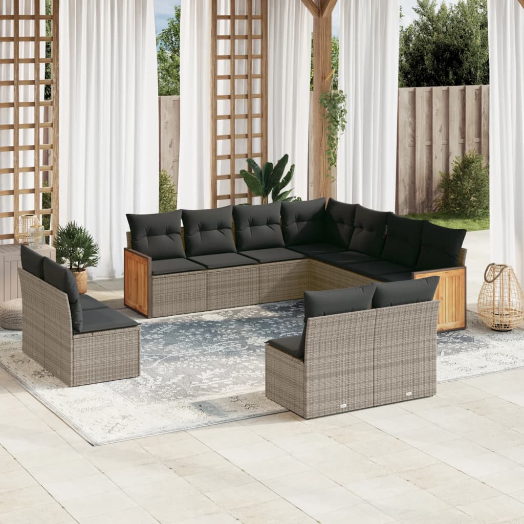 11-delige Loungeset met kussens poly rattan grijs is nu te koop bij PeponiXL, paradijselijk wonen!