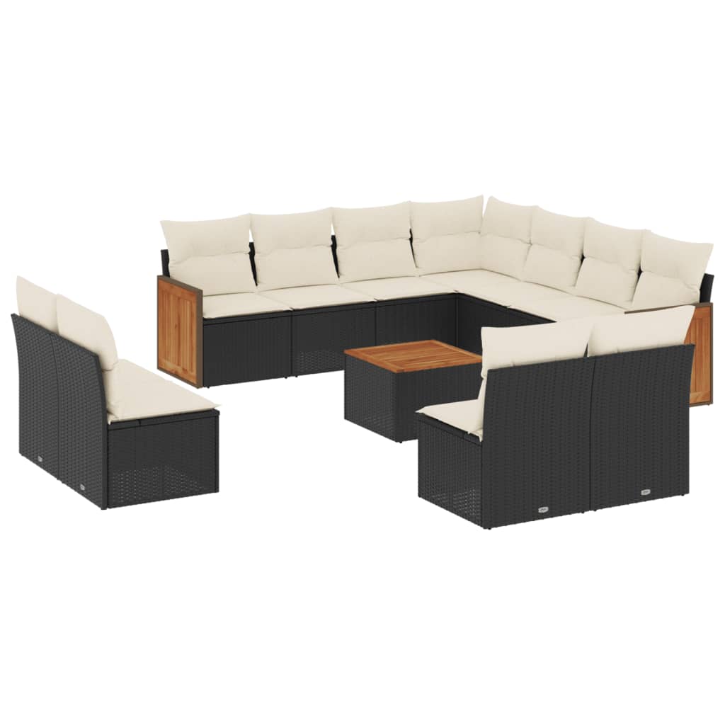 12-delige Loungeset met kussens poly rattan zwart is nu te koop bij PeponiXL, paradijselijk wonen!