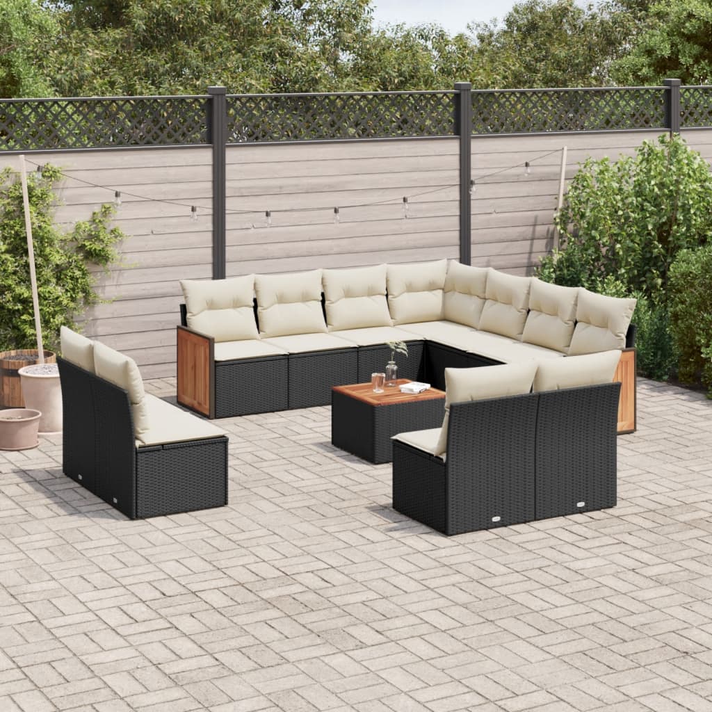 12-delige Loungeset met kussens poly rattan zwart is nu te koop bij PeponiXL, paradijselijk wonen!