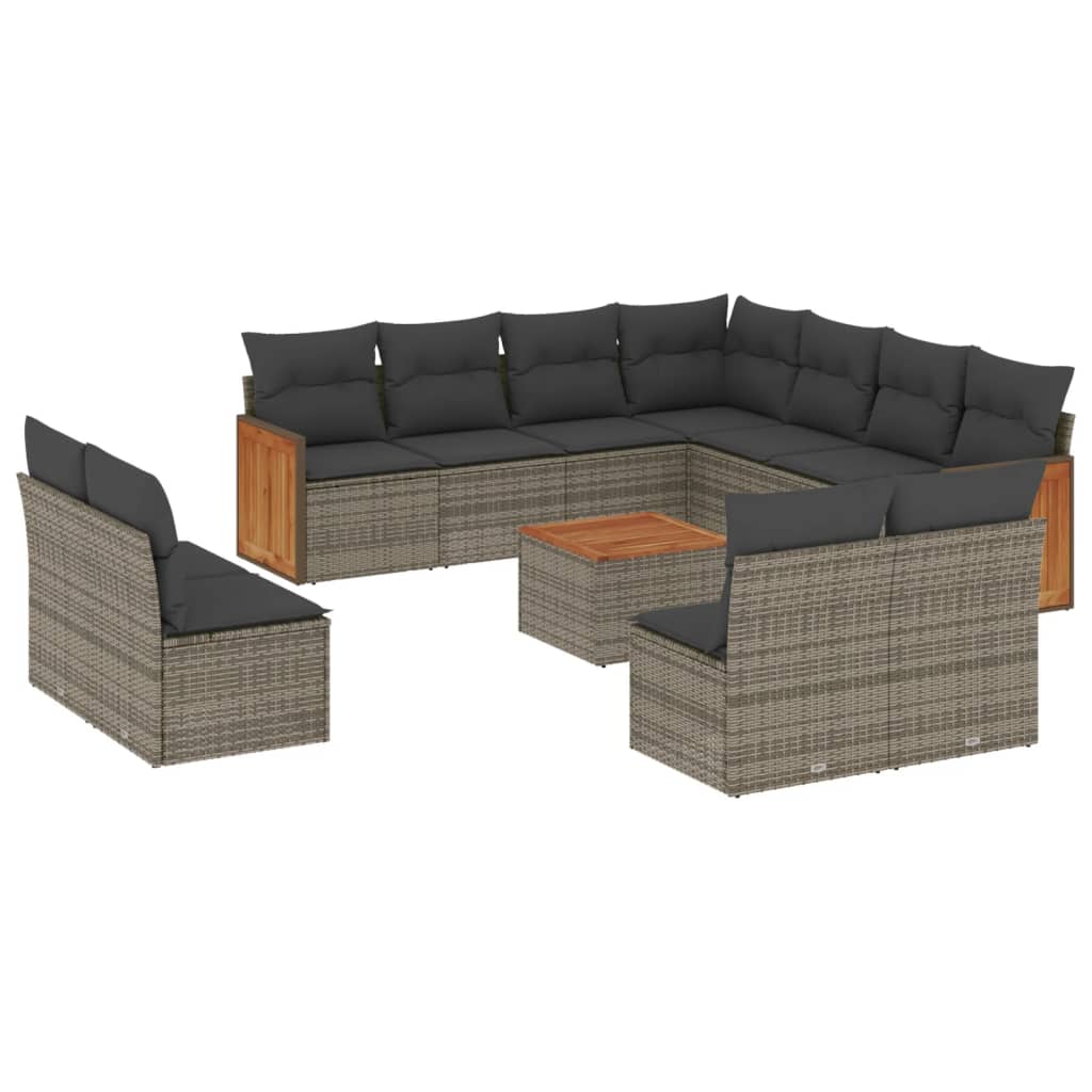 12-delige Loungeset met kussens poly rattan grijs is nu te koop bij PeponiXL, paradijselijk wonen!