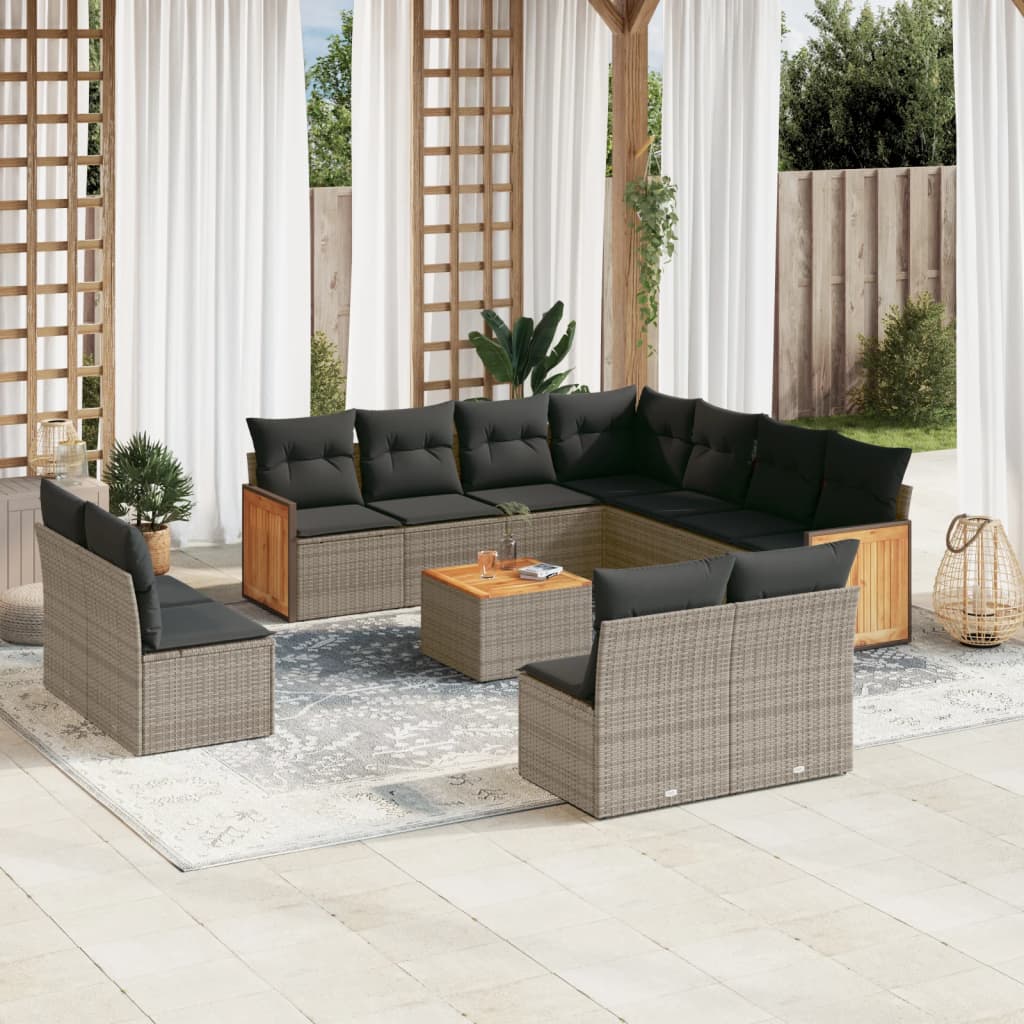 12-delige Loungeset met kussens poly rattan grijs is nu te koop bij PeponiXL, paradijselijk wonen!