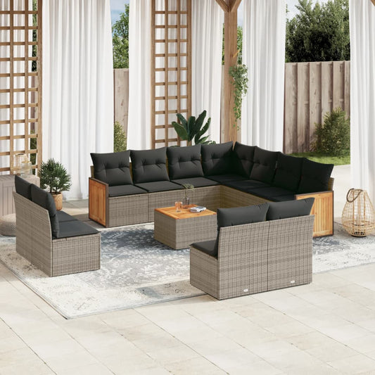 12-delige Loungeset met kussens poly rattan grijs is nu te koop bij PeponiXL, paradijselijk wonen!