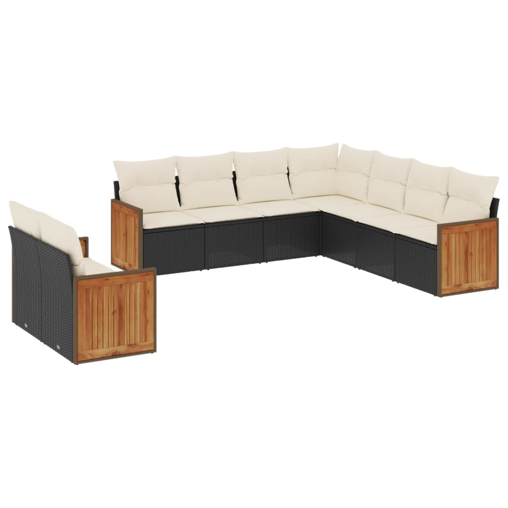 9-delige Loungeset met kussens poly rattan zwart is nu te koop bij PeponiXL, paradijselijk wonen!