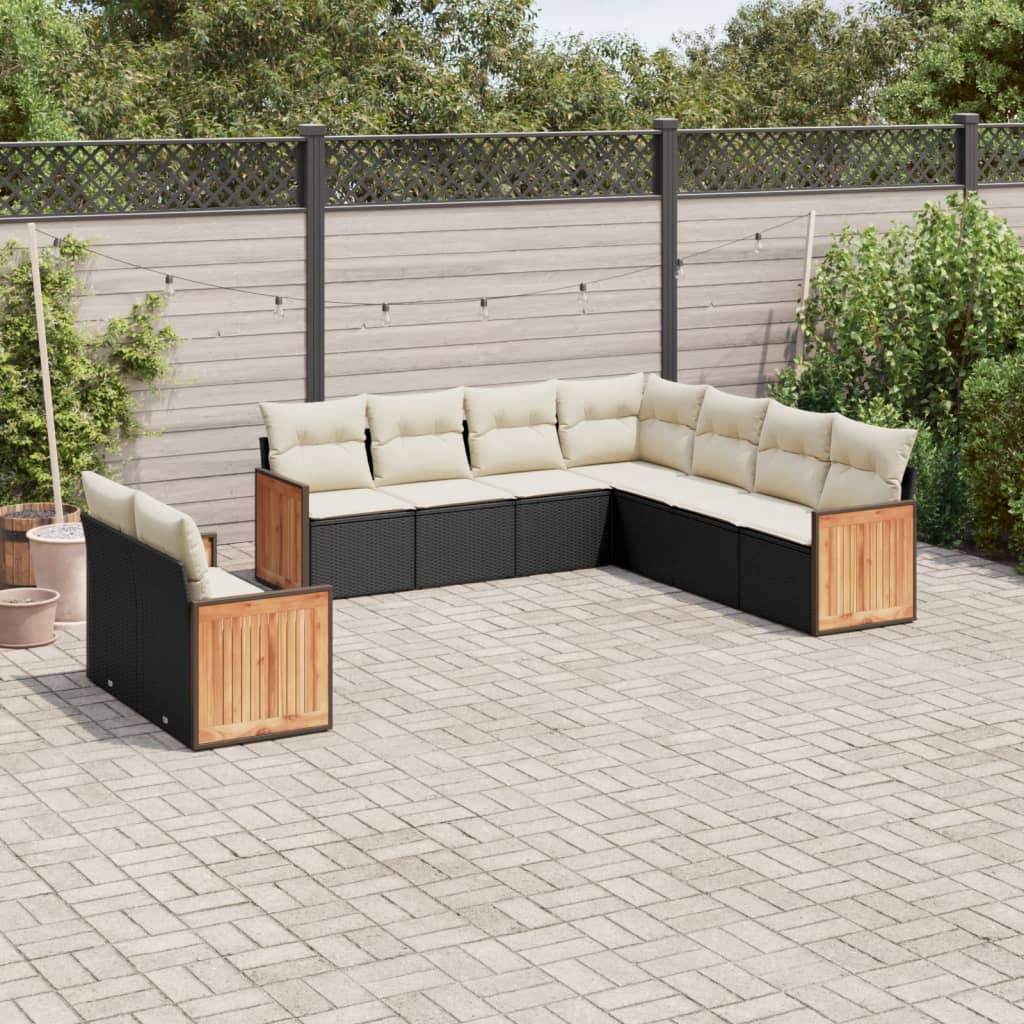 9-delige Loungeset met kussens poly rattan zwart is nu te koop bij PeponiXL, paradijselijk wonen!