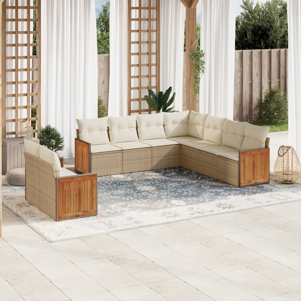 9-delige Loungeset met kussens poly rattan beige is nu te koop bij PeponiXL, paradijselijk wonen!