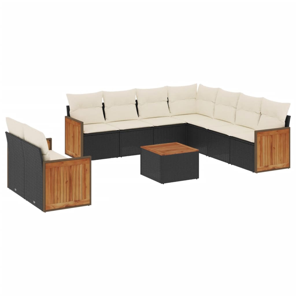 10-delige Loungeset met kussens poly rattan zwart is nu te koop bij PeponiXL, paradijselijk wonen!