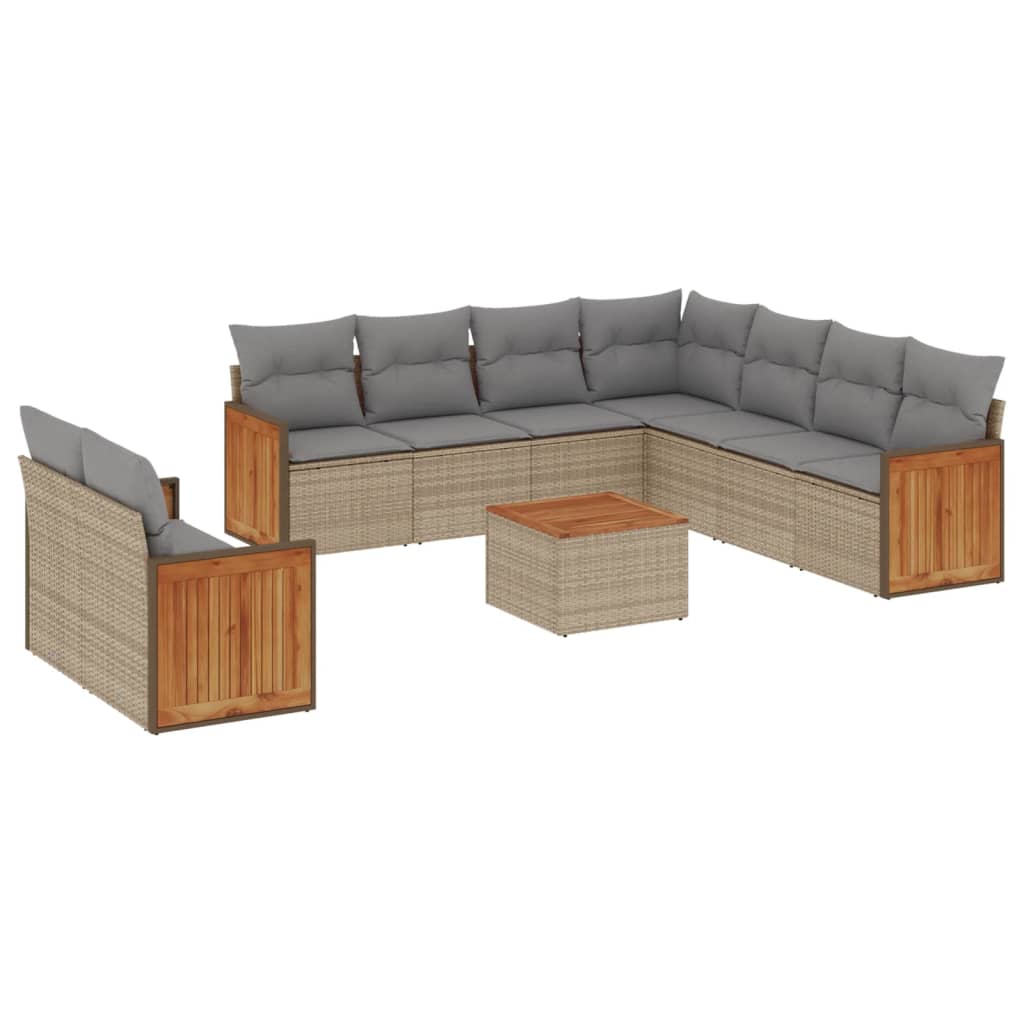 10-delige Loungeset met kussens poly rattan beige is nu te koop bij PeponiXL, paradijselijk wonen!