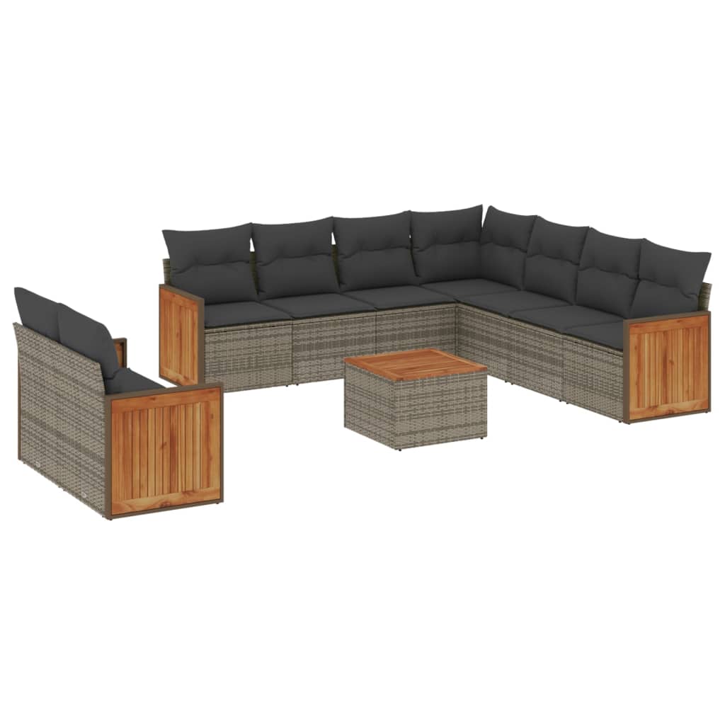 10-delige Loungeset met kussens poly rattan grijs is nu te koop bij PeponiXL, paradijselijk wonen!
