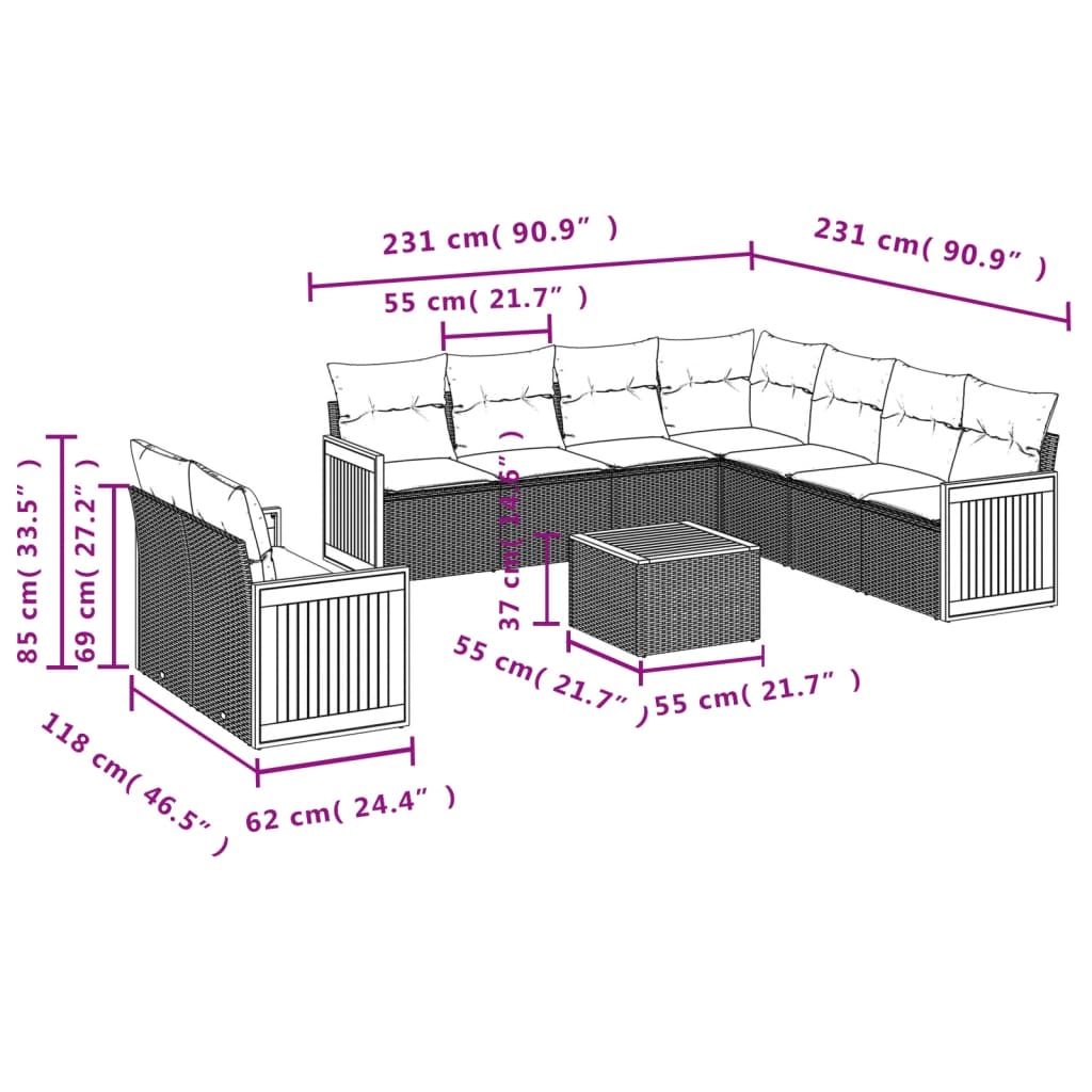 10-delige Loungeset met kussens poly rattan grijs is nu te koop bij PeponiXL, paradijselijk wonen!