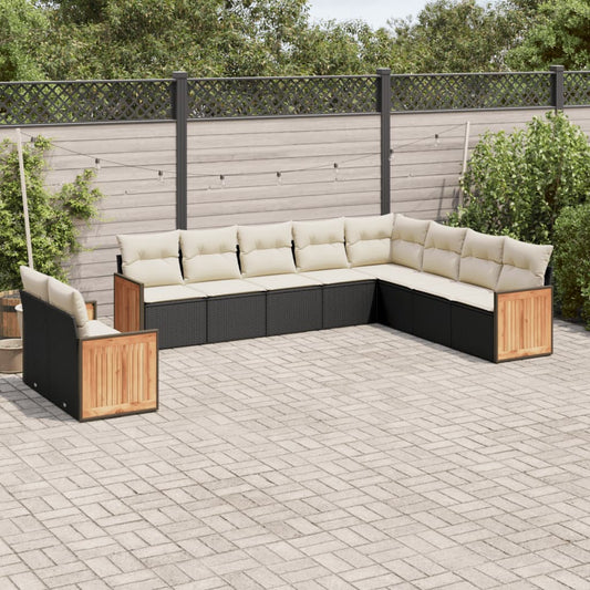 10-delige Loungeset met kussens poly rattan zwart is nu te koop bij PeponiXL, paradijselijk wonen!