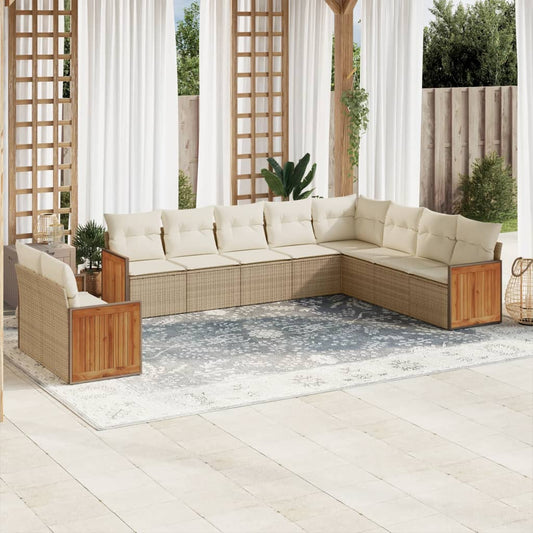 10-delige Loungeset met kussens poly rattan beige is nu te koop bij PeponiXL, paradijselijk wonen!