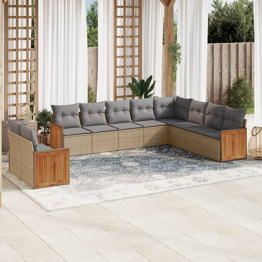 10-delige Loungeset met kussens poly rattan beige is nu te koop bij PeponiXL, paradijselijk wonen!