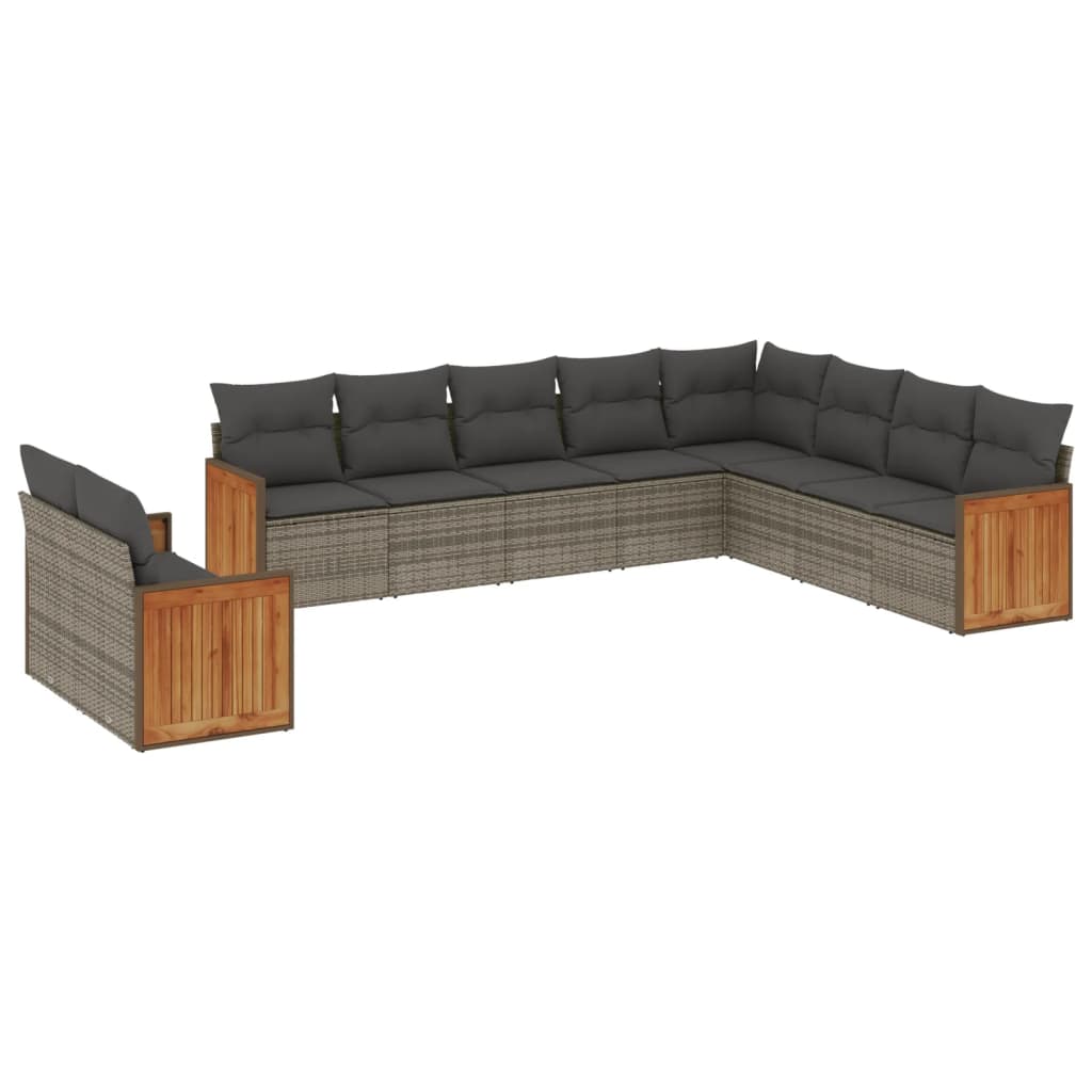 10-delige Loungeset met kussens poly rattan grijs is nu te koop bij PeponiXL, paradijselijk wonen!