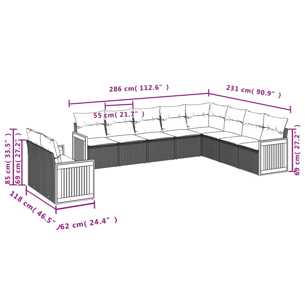 10-delige Loungeset met kussens poly rattan grijs is nu te koop bij PeponiXL, paradijselijk wonen!