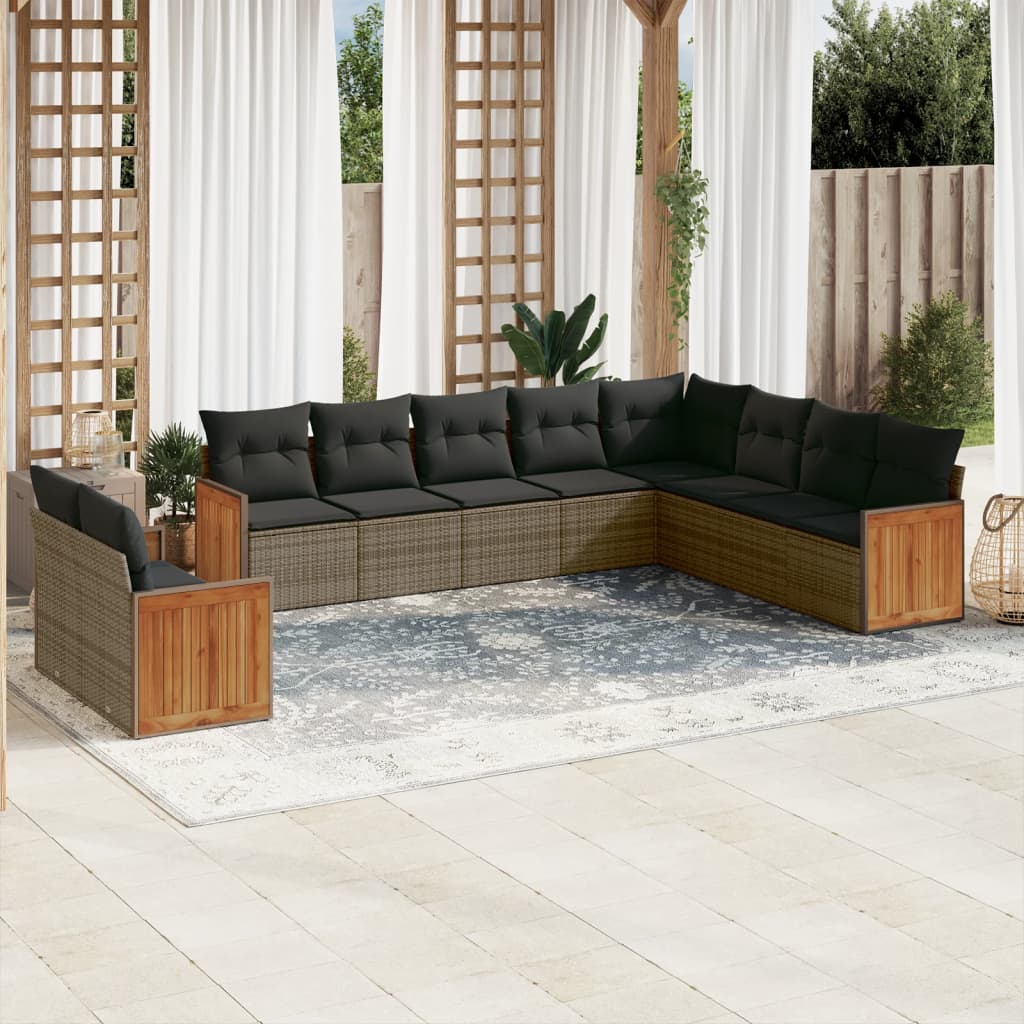 10-delige Loungeset met kussens poly rattan grijs is nu te koop bij PeponiXL, paradijselijk wonen!