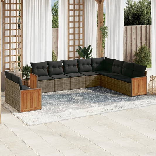 10-delige Loungeset met kussens poly rattan grijs is nu te koop bij PeponiXL, paradijselijk wonen!