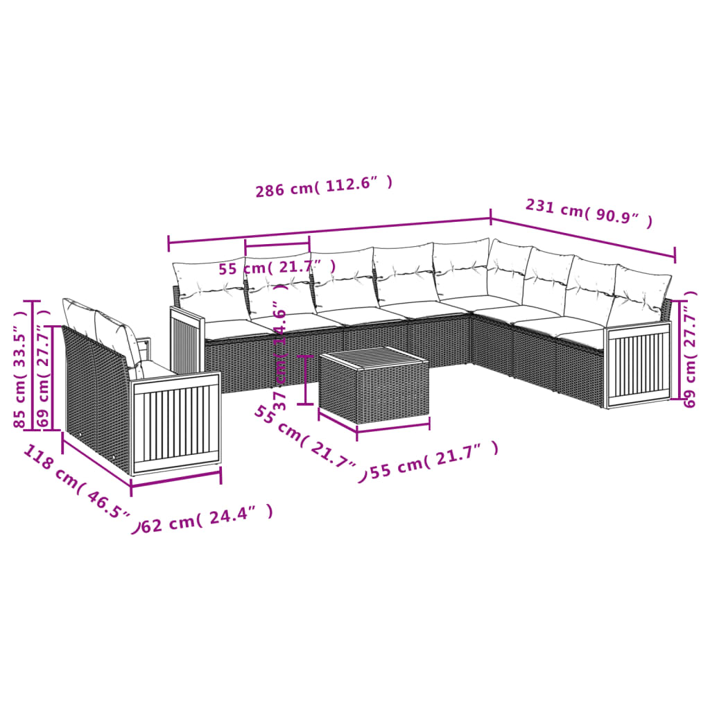 11-delige Loungeset met kussens poly rattan zwart is nu te koop bij PeponiXL, paradijselijk wonen!