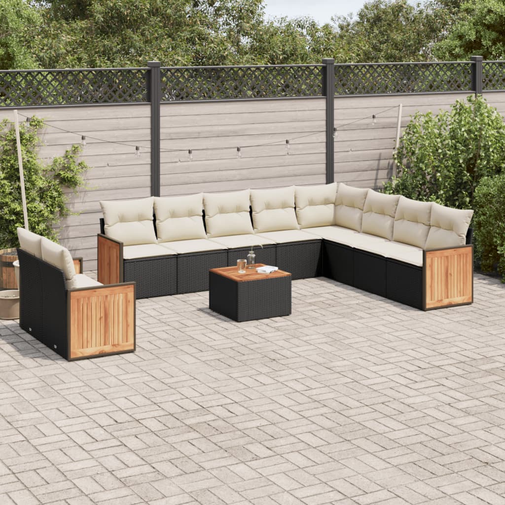 11-delige Loungeset met kussens poly rattan zwart is nu te koop bij PeponiXL, paradijselijk wonen!