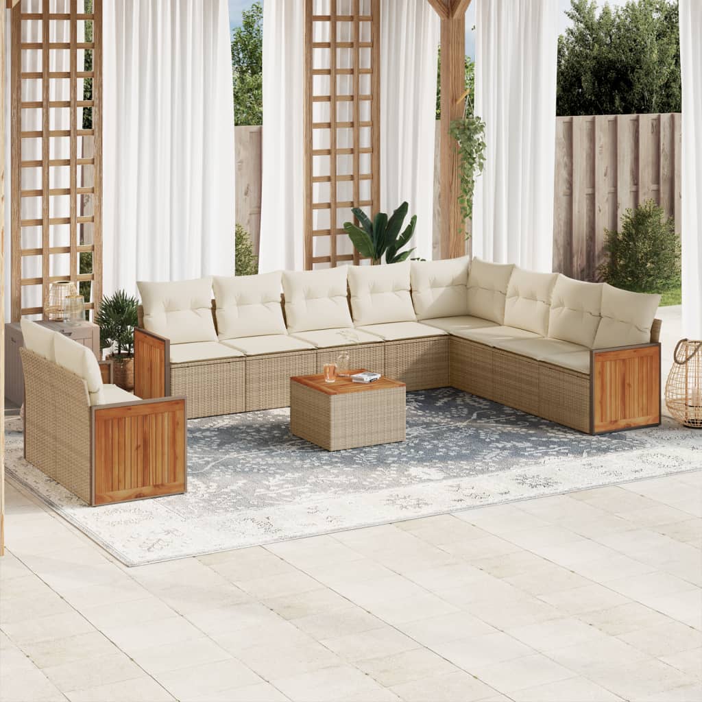 11-delige Tuinset met kussens poly rattan beige is nu te koop bij PeponiXL, paradijselijk wonen!