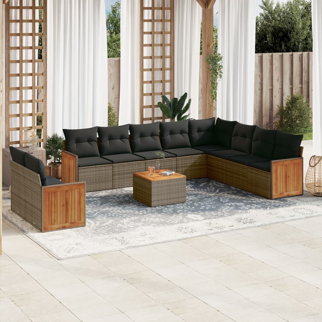11-delige Loungeset met kussens poly rattan grijs is nu te koop bij PeponiXL, paradijselijk wonen!