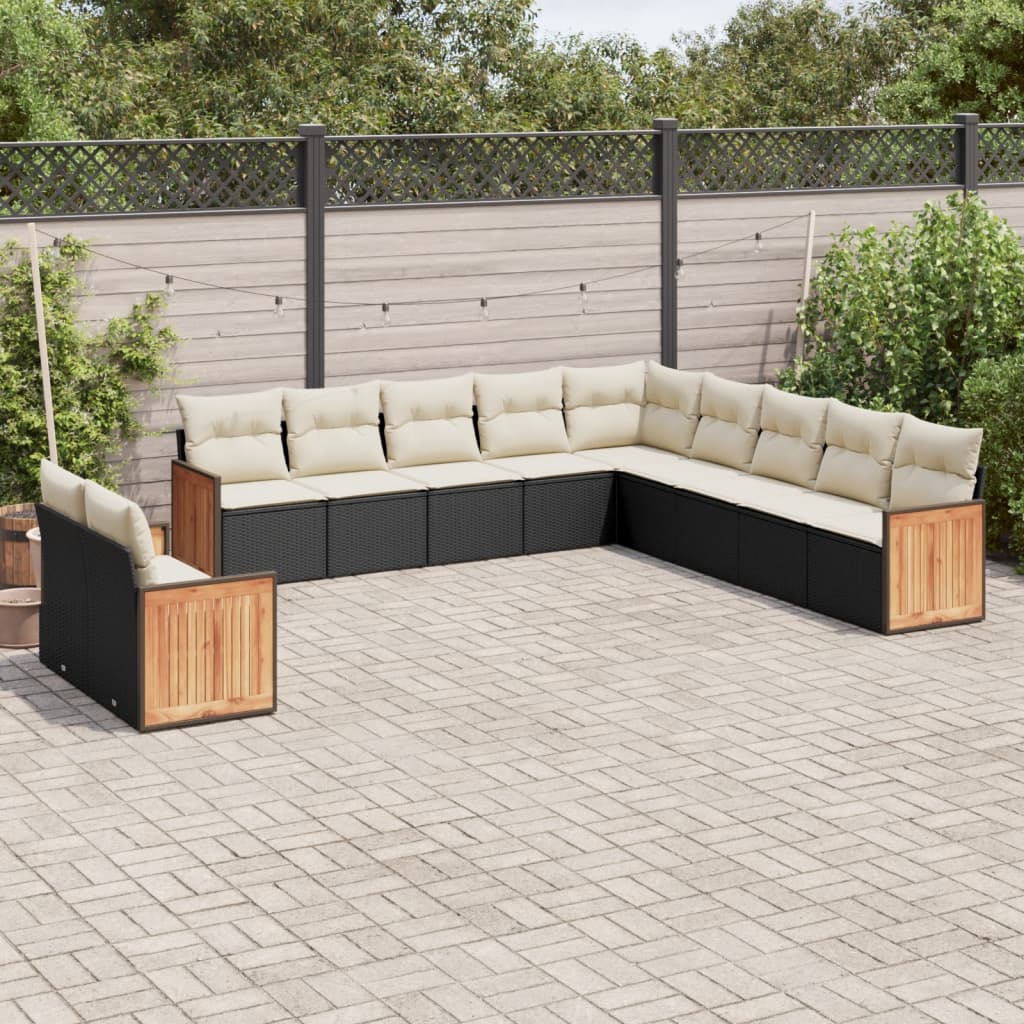 11-delige Loungeset met kussens poly rattan zwart is nu te koop bij PeponiXL, paradijselijk wonen!