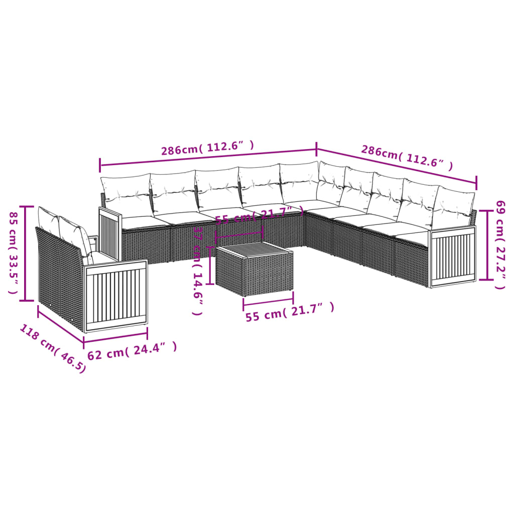 12-delige Loungeset met kussens poly rattan zwart is nu te koop bij PeponiXL, paradijselijk wonen!