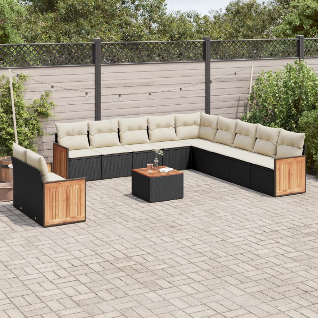 12-delige Loungeset met kussens poly rattan zwart is nu te koop bij PeponiXL, paradijselijk wonen!