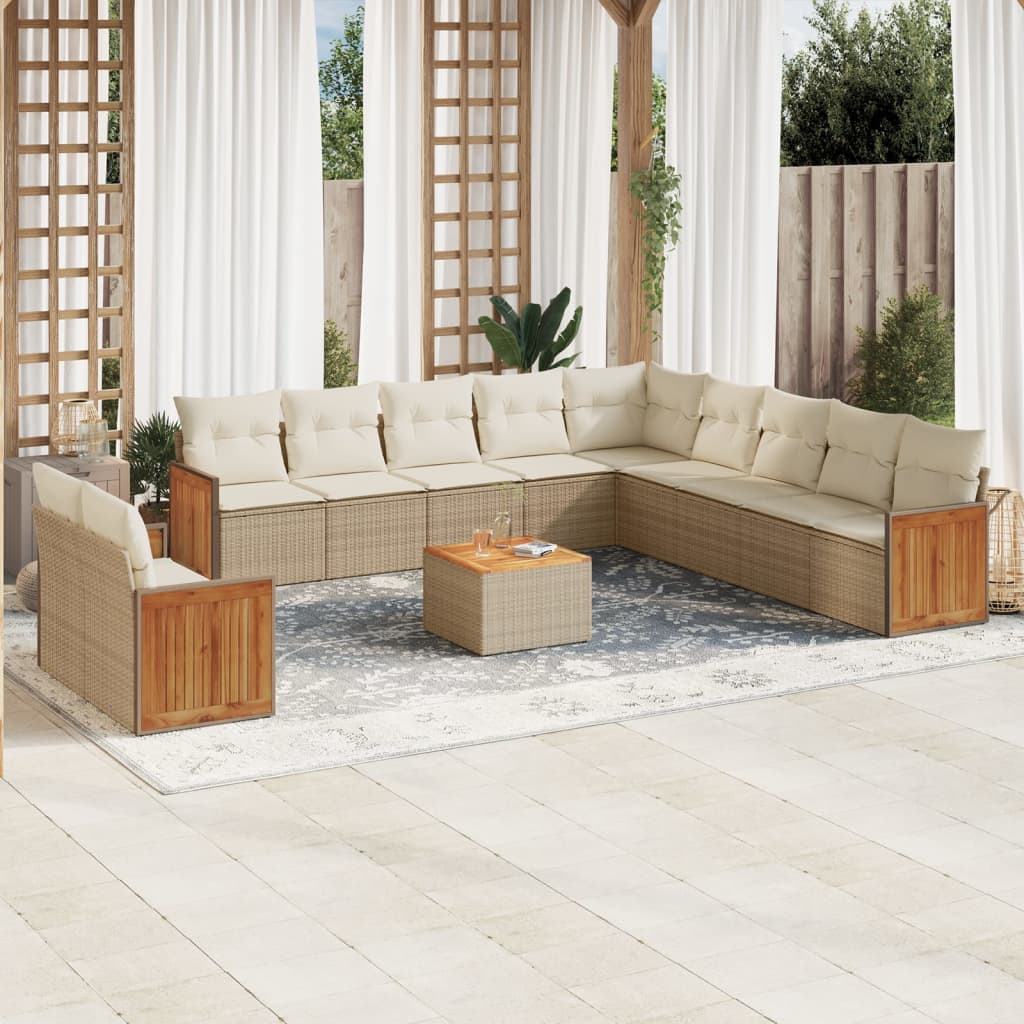 12-delige Loungeset met kussens poly rattan beige is nu te koop bij PeponiXL, paradijselijk wonen!