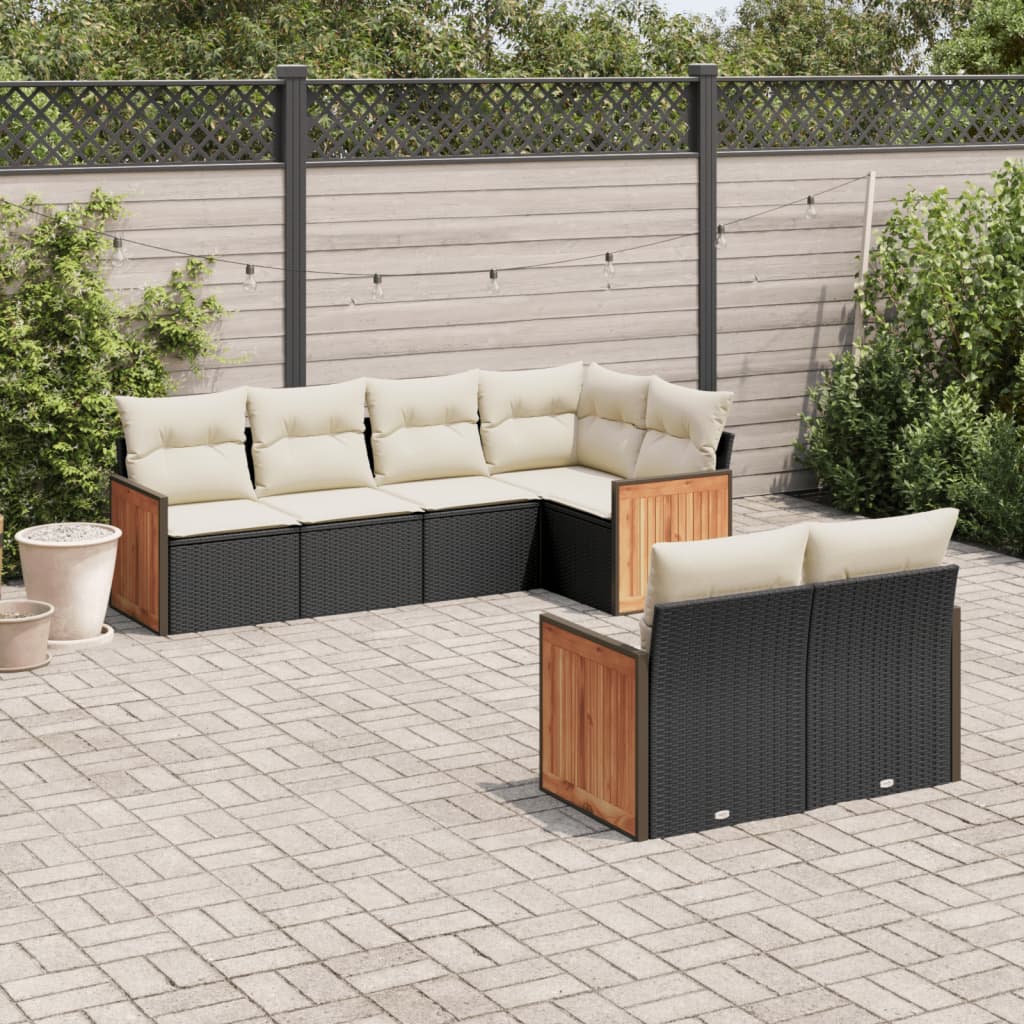 7-delige Loungeset met kussens poly rattan zwart is nu te koop bij PeponiXL, paradijselijk wonen!