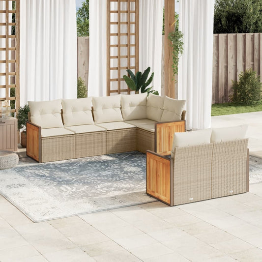 7-delige Loungeset met kussens poly rattan beige is nu te koop bij PeponiXL, paradijselijk wonen!
