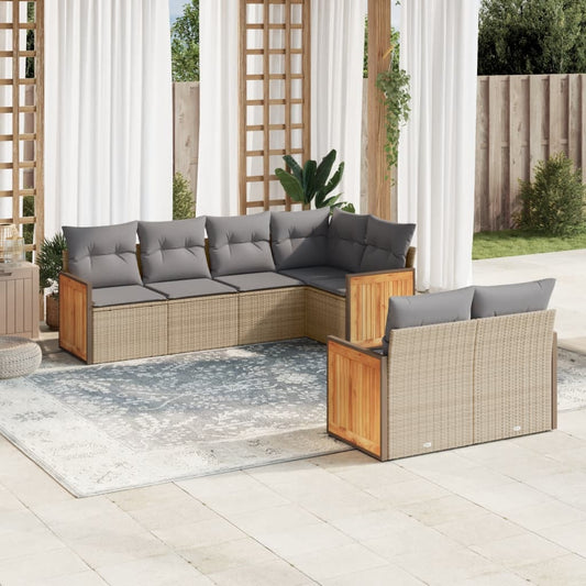 7-delige Loungeset met kussens poly rattan beige is nu te koop bij PeponiXL, paradijselijk wonen!
