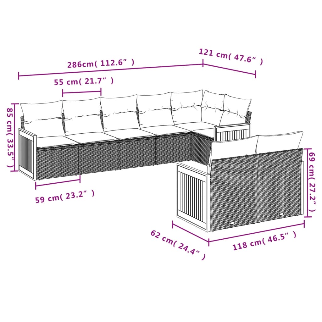 8-delige Loungeset met kussens poly rattan zwart is nu te koop bij PeponiXL, paradijselijk wonen!