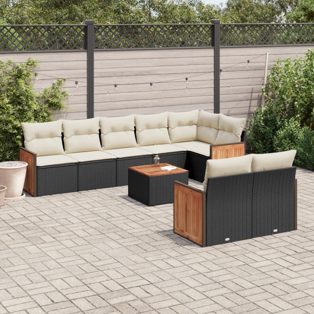9-delige Loungeset met kussens poly rattan zwart is nu te koop bij PeponiXL, paradijselijk wonen!