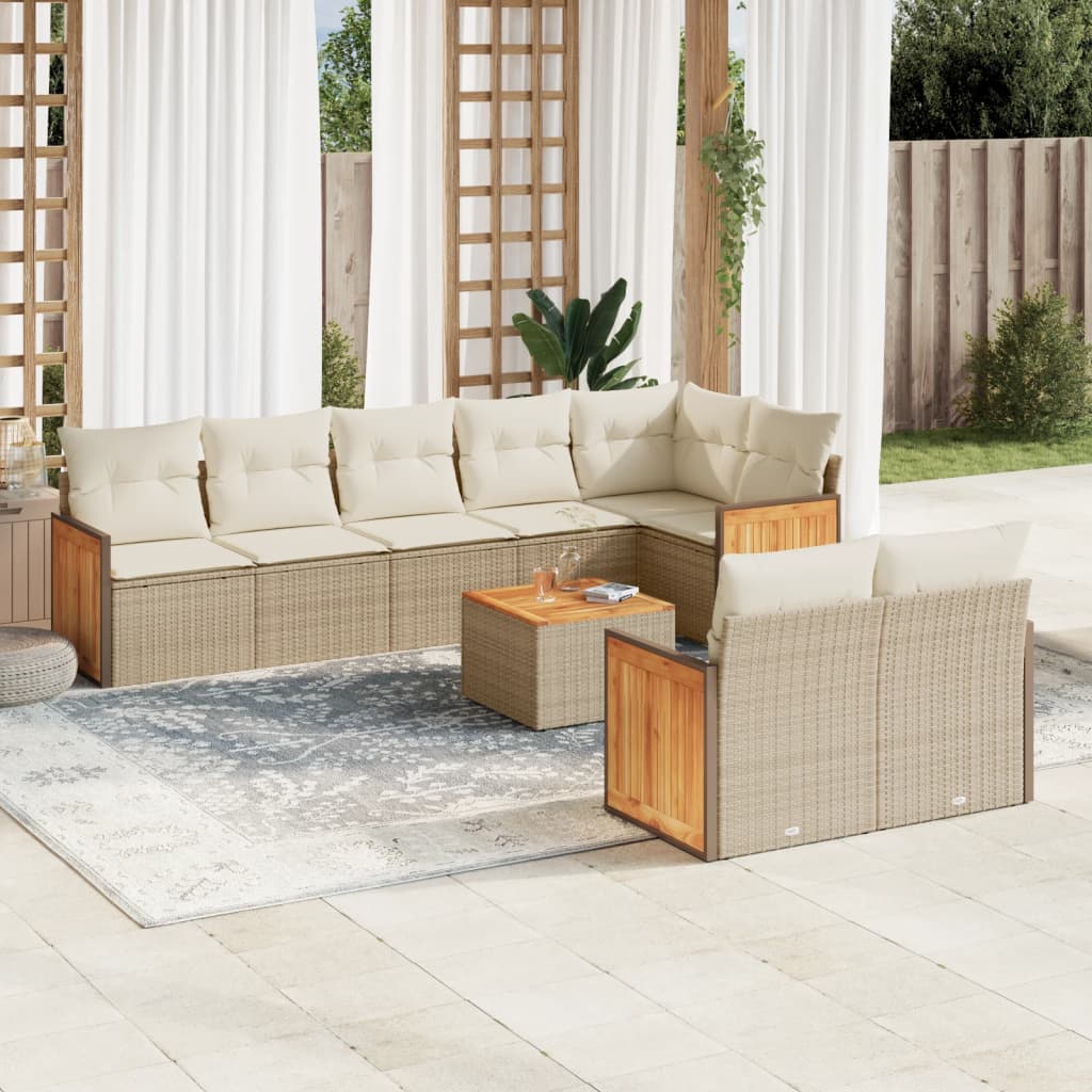9-delige Loungeset met kussens poly rattan beige is nu te koop bij PeponiXL, paradijselijk wonen!