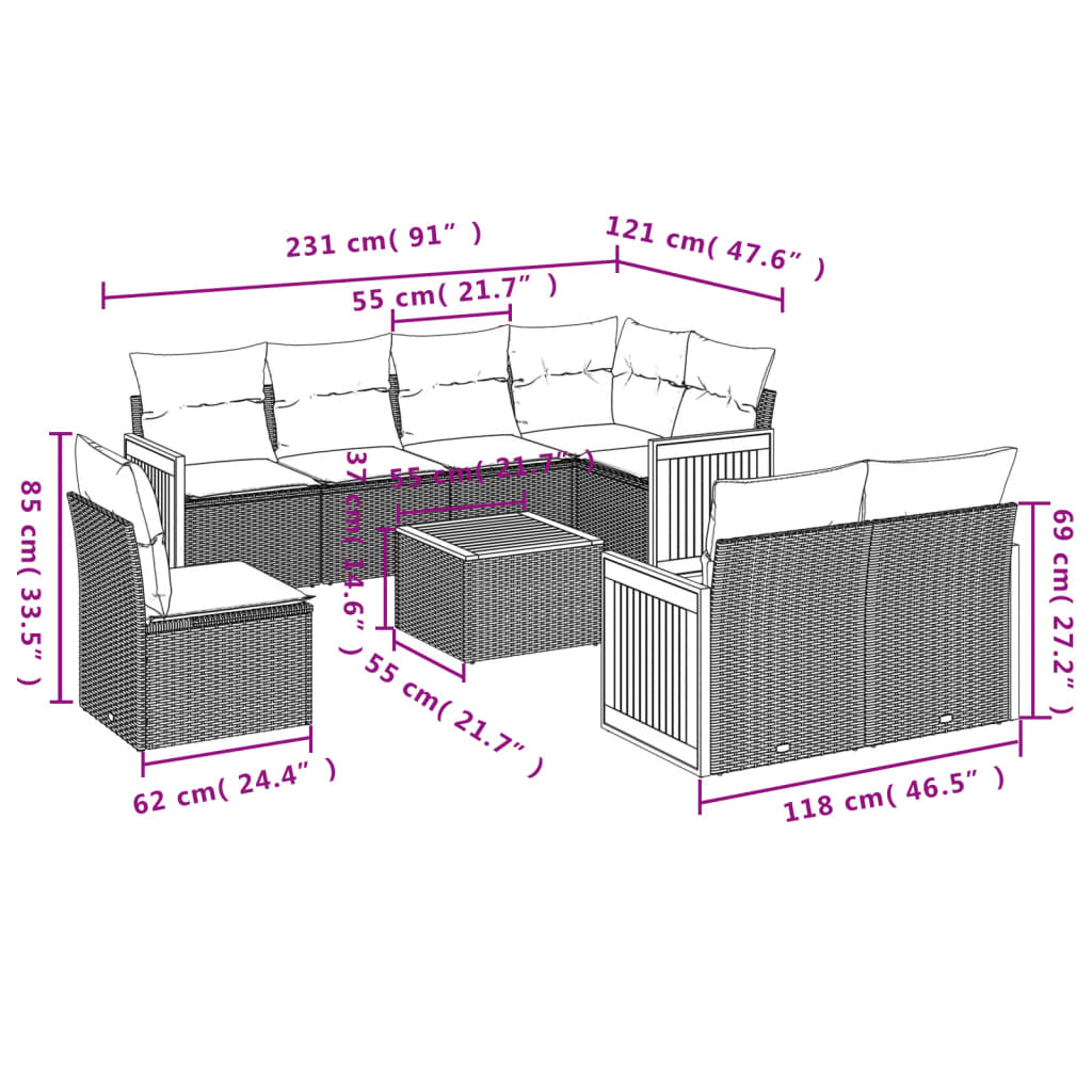 9-delige Loungeset met kussens poly rattan zwart is nu te koop bij PeponiXL, paradijselijk wonen!