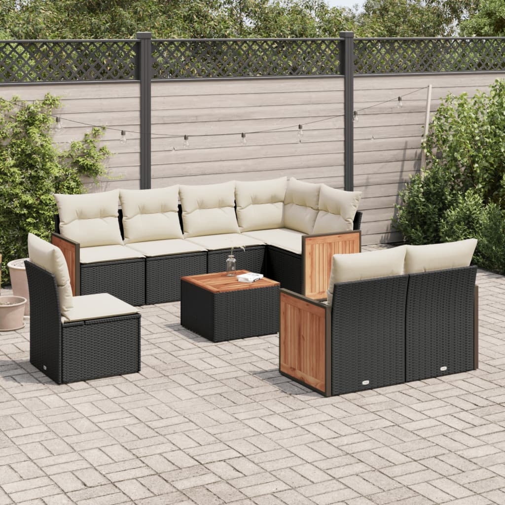 9-delige Loungeset met kussens poly rattan zwart is nu te koop bij PeponiXL, paradijselijk wonen!