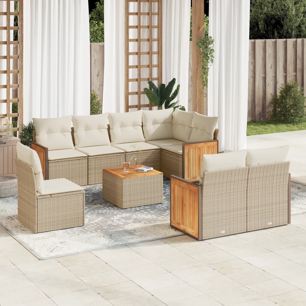 9-delige Loungeset met kussens poly rattan beige is nu te koop bij PeponiXL, paradijselijk wonen!