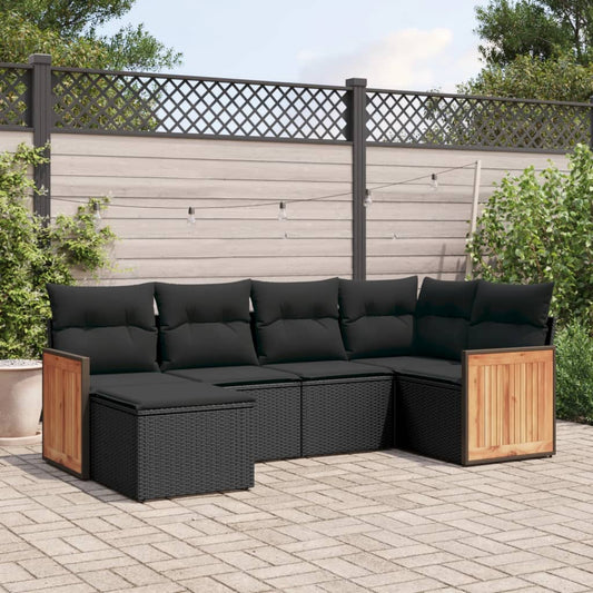 6-delige Loungeset met kussens poly rattan zwart is nu te koop bij PeponiXL, paradijselijk wonen!