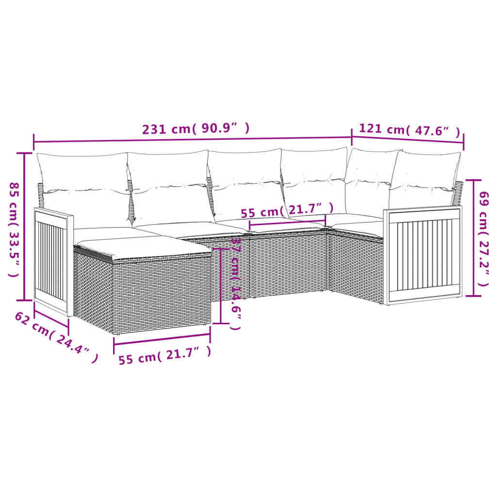 6-delige Loungeset met kussens poly rattan zwart is nu te koop bij PeponiXL, paradijselijk wonen!