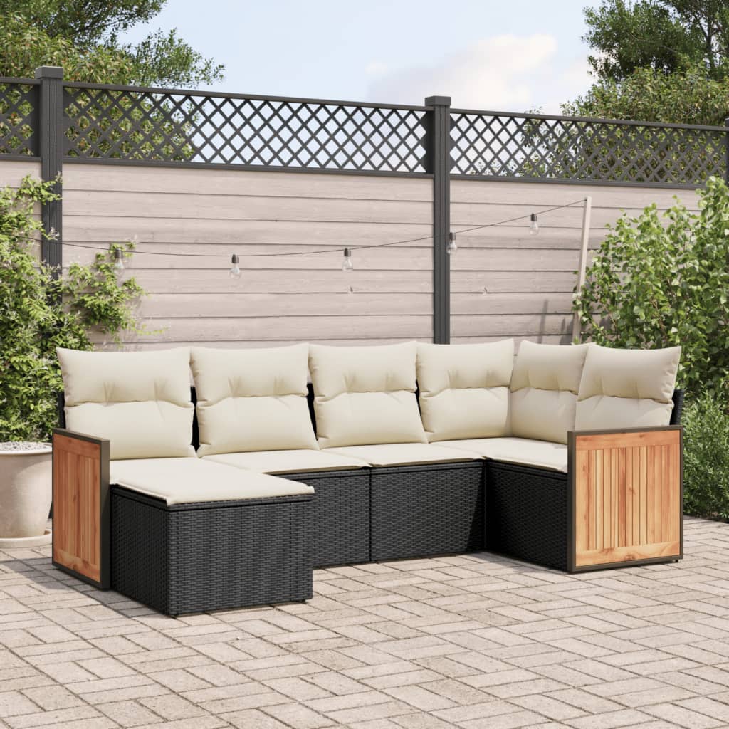 6-delige Loungeset met kussens poly rattan zwart is nu te koop bij PeponiXL, paradijselijk wonen!