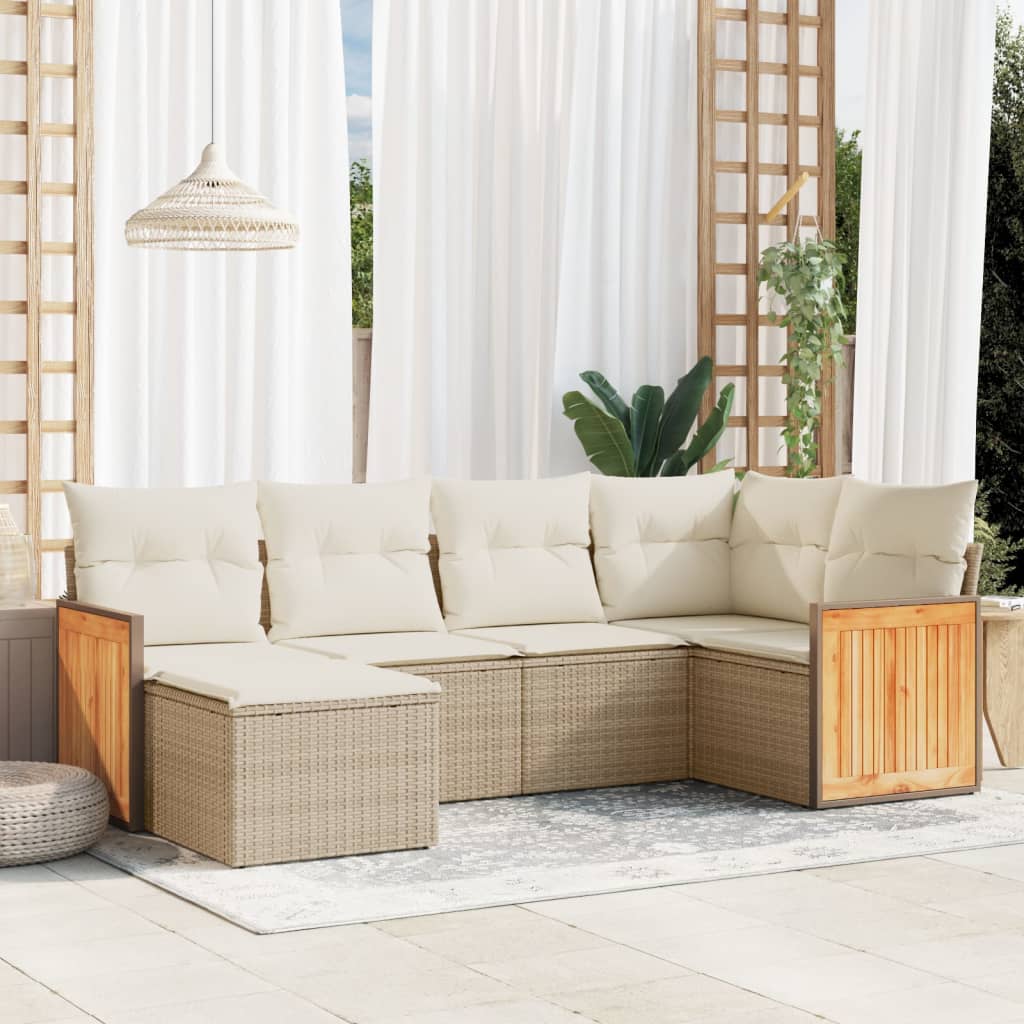 6-delige Loungeset met kussens poly rattan beige is nu te koop bij PeponiXL, paradijselijk wonen!